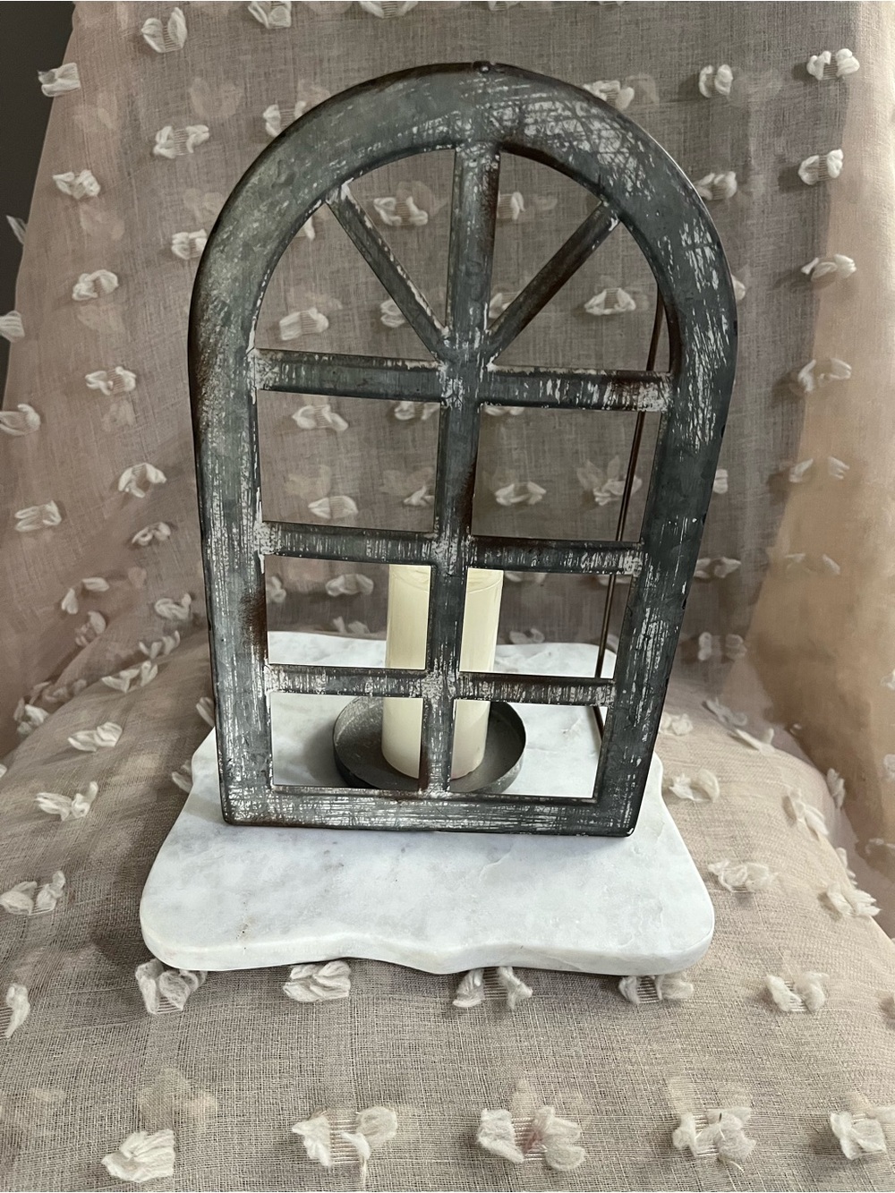Rustic Arch Window Candle Lantern - Gray